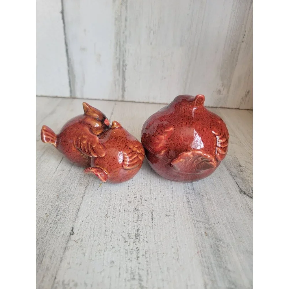 Ceramic red cardinal bird family‎ flock group xmas set